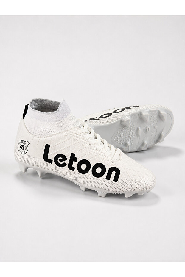 Men's White Lace-Up Soccer Cleats with Spikes for Turf Field Shoes