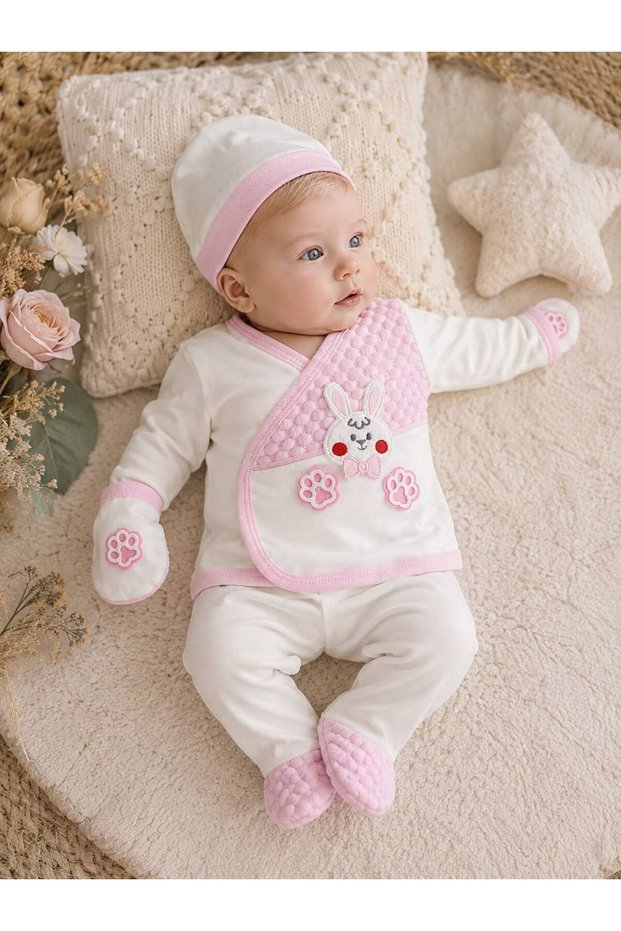 10 Piece Baby Girl Hospital Discharge Set 100% Cotton Rabbit Printed Newborn Bodysuit Set Pink