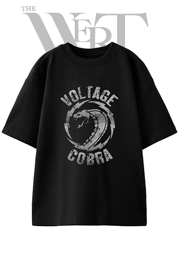 Voltage Cobra Design Printed Unisex Black Oversize T-Shirt