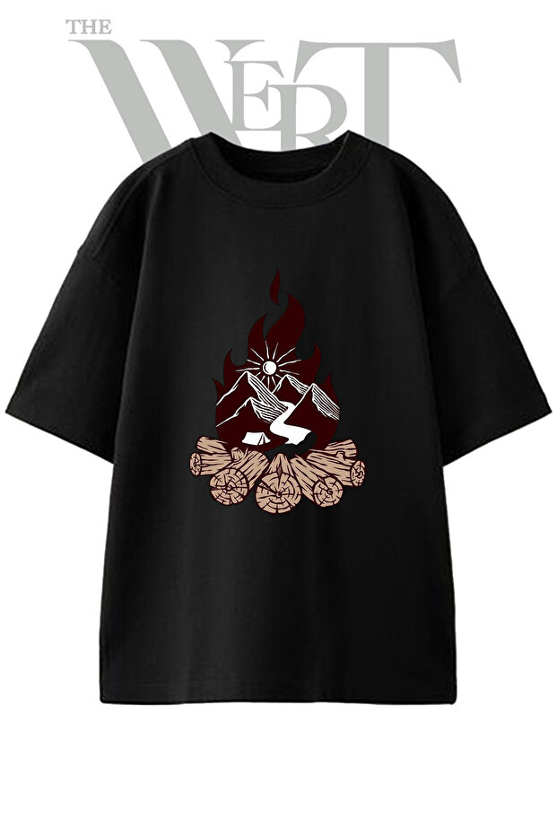 Kamp Ates Design Printed Unisex Black Oversize T-Shirt