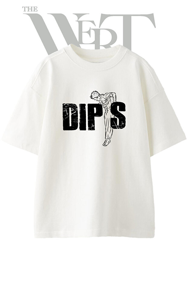 Dips Exercise Design Printed Unisex White Oversize T-Shirt