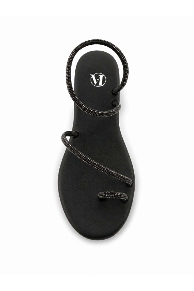 Black Flip-Flop Sandals with Stones 008