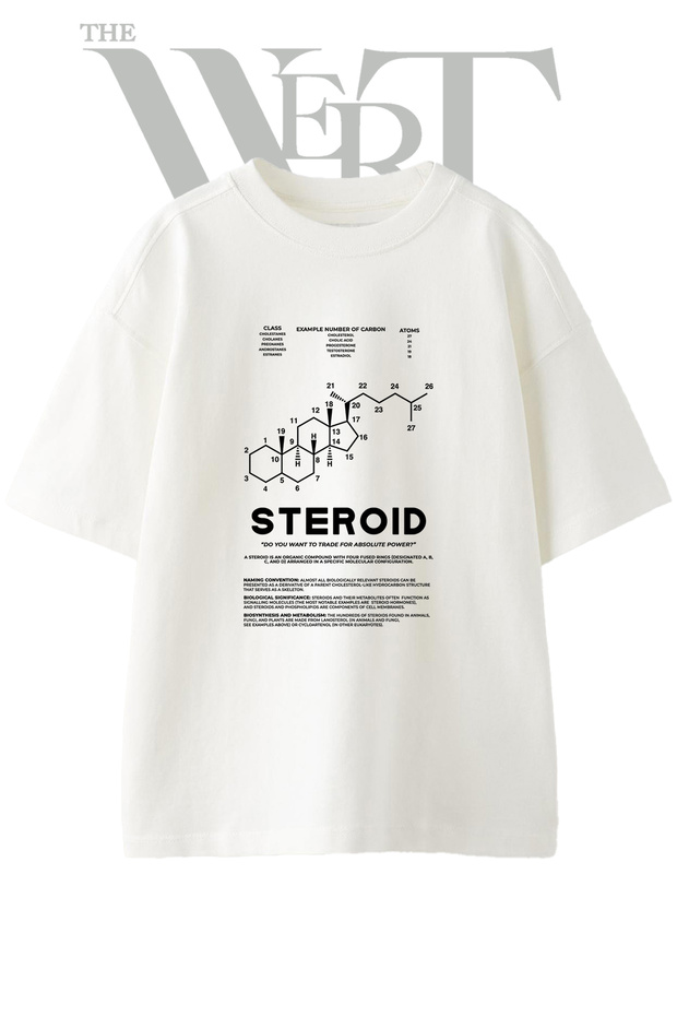 Steroid Design Printed Unisex White Oversize T-Shirt
