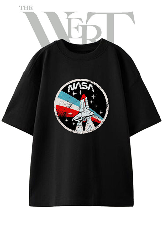 Nasa Space Shuttle_2 Design Printed Unisex Black Oversize T-Shirt