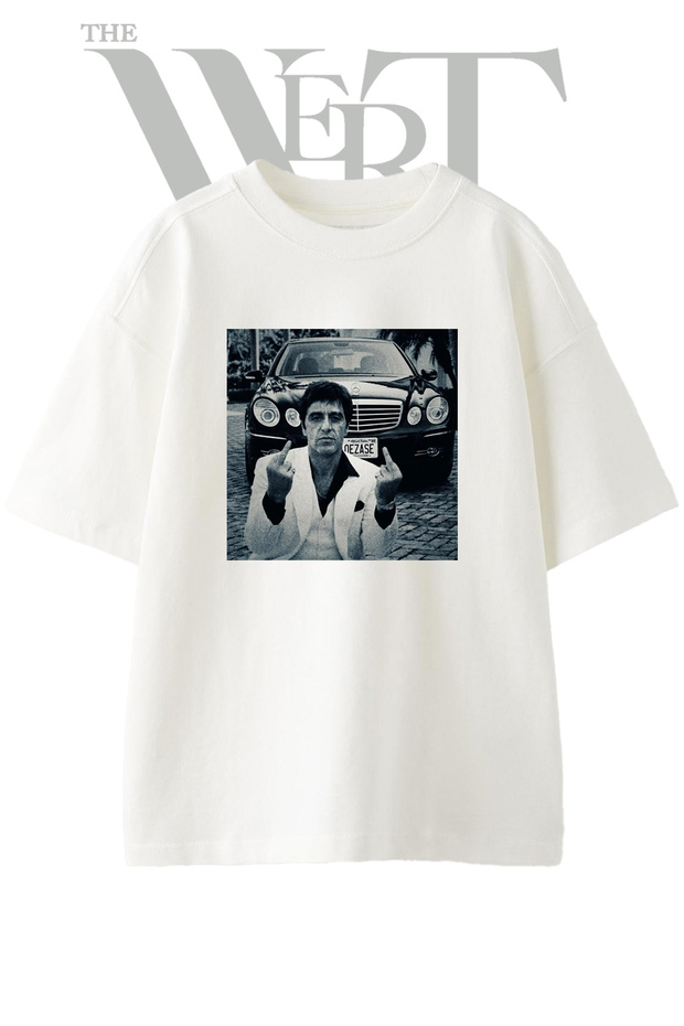 Tony Montana Design Printed Unisex White Oversize T-Shirt