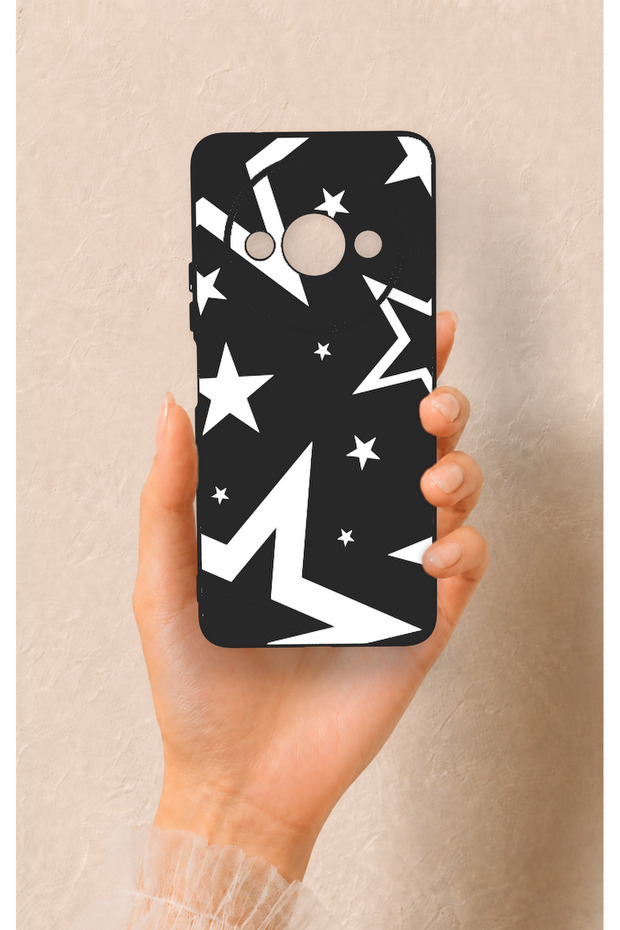 Redmi A3 Compatible Black Mega Star Patterned Silicone Case