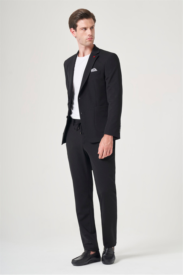 Black Mono Collar 6 Drop Slim Fit Elastic Waist Suit 1001260194