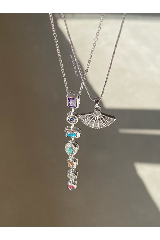 Colorful Element 2-Piece Steel Necklace Combination (Element Necklace, Fan Necklace)