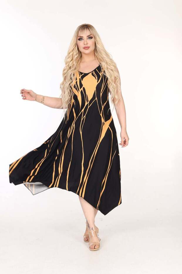 Women's Summer Buckle Strap Lycra Viscose Turncu Black Stylish Dress