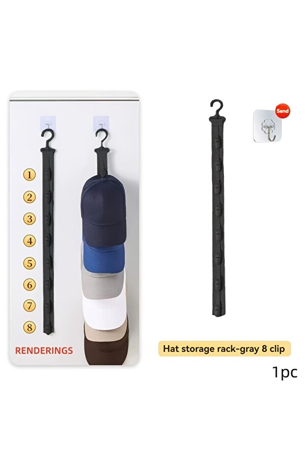 black Wardrobe Hat Rack Hanging Rope Hat Storage Clips Hat Organizer Display for Baseball Caps Hat