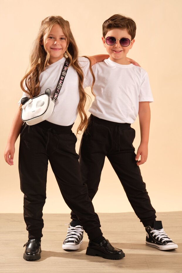Unisex Children's Cotton Jogger Sweatpants with Elastic Waist and Pockets 9055 Black