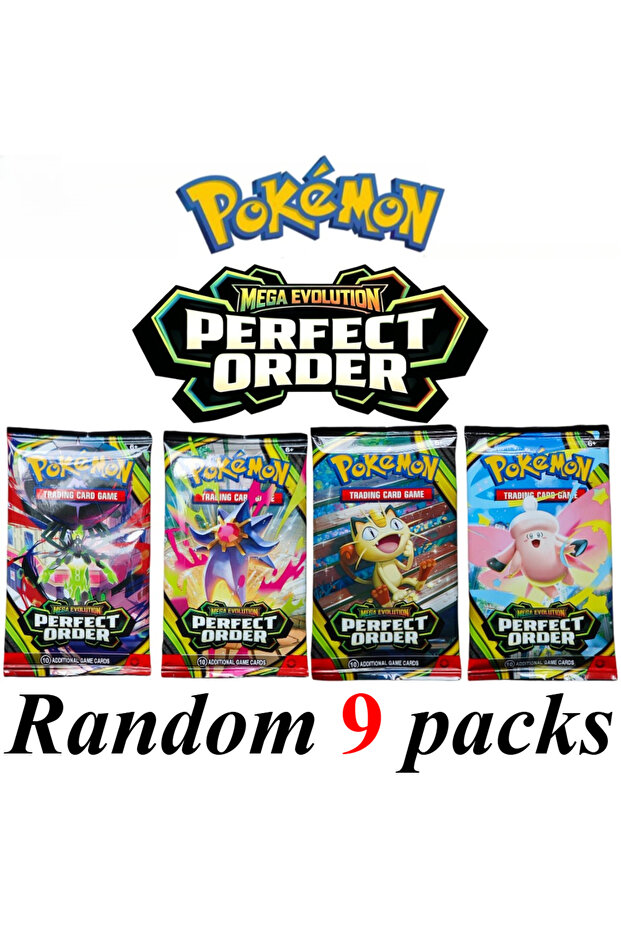 بانداي عبوة عشوائية من 9 عبوات بوكيمون ميجا إيفولوشن سلسلة PERFECT ORDER صندوق تعزيزات (بوستر بوكس) حزمة نادرة هولو ترا