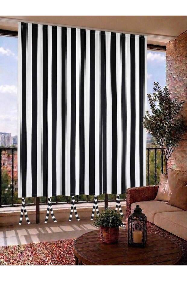 Gray and White Cornice Outdoor Sunshade Wind-Resistant Balcony Curtain with Bottom and Side Ties