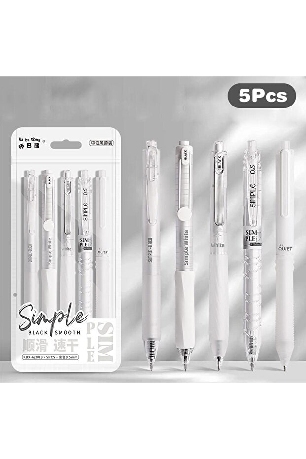 7 black 5Pcs Minimalist Transparent 0.5mm Gel Pens Set Large Capacity Quick-Drying Black Ink Pen Fas