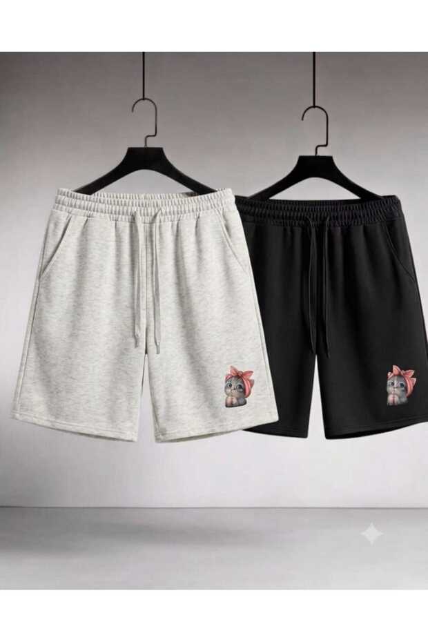 Sport Shorts 2-Pack Thin Summer Sweat-Absorbing Cute Cat Printed Women's / Girls' Model