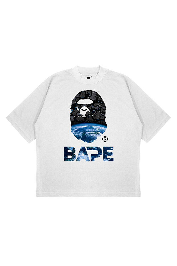 Unisex Oversize a Bathing Ape Earth Printed Boxy Fit Thick Fabric (240Gsm) T-Shirt