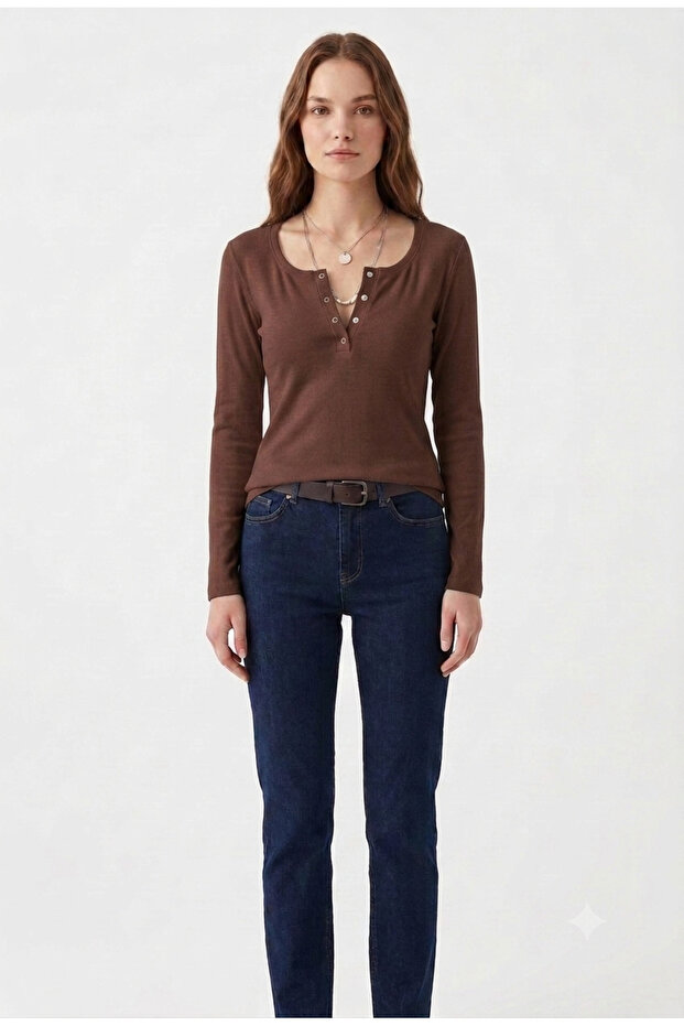 Women'S, Brown Color, Front Placket & Snap Fasteners, Fitted/Cut-To-Fit Ribbed Camisole Fabric, Stretchy Knitted Blouse