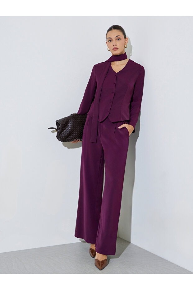 Purple Wide Leg Pants with Side Pocket