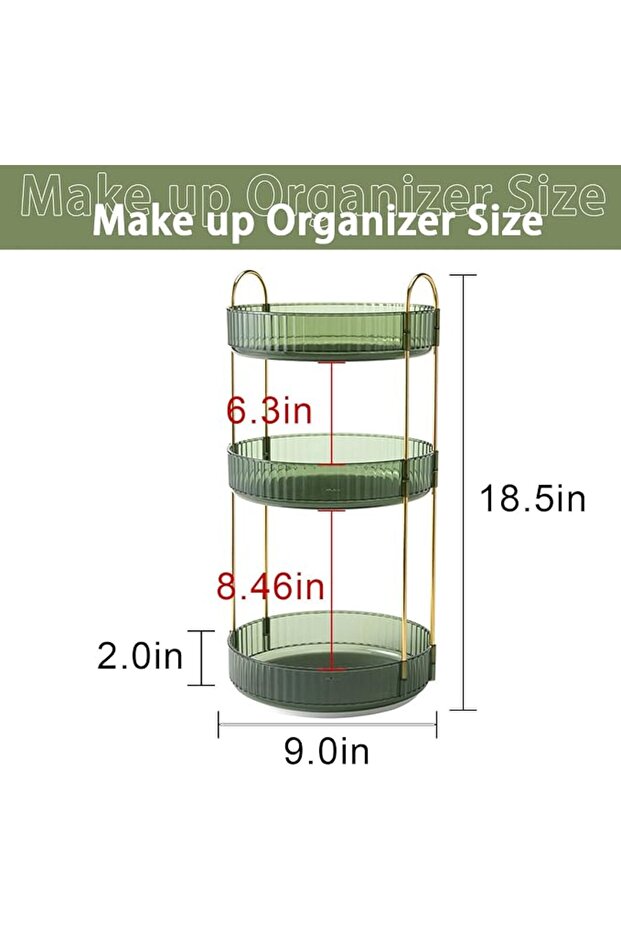 منظم مكياج دوار لطاولة الزينة بثلاث طبقات، سعة تخزين عالية للعناية بالبشرة ومستحضرات التجميل