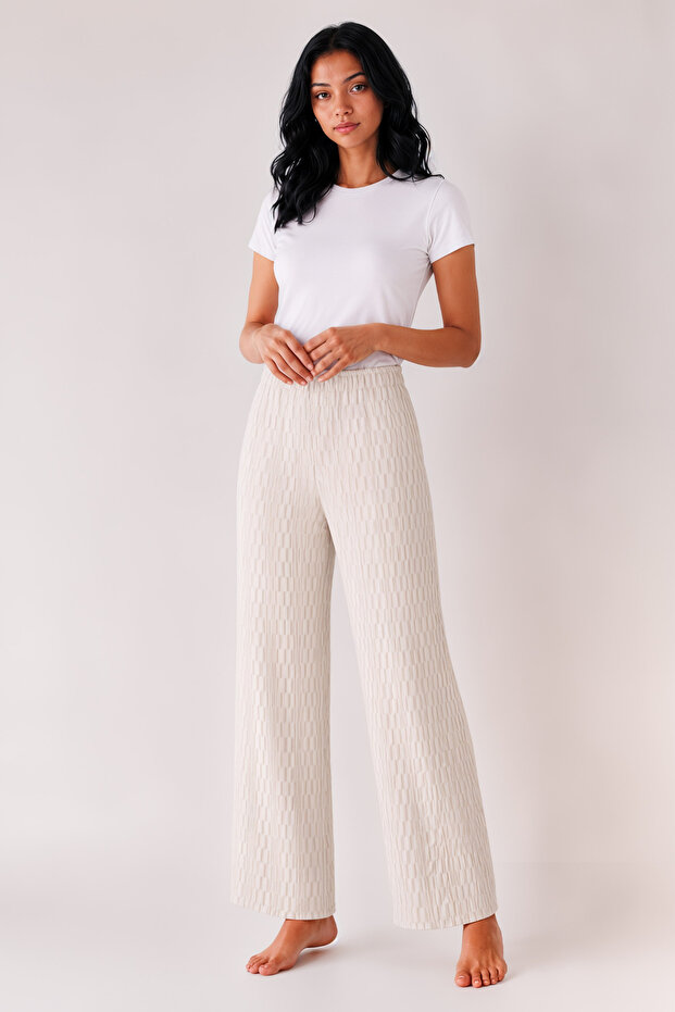 Women's Casual Trousers Knitted Fabric Elastic Waist Textured