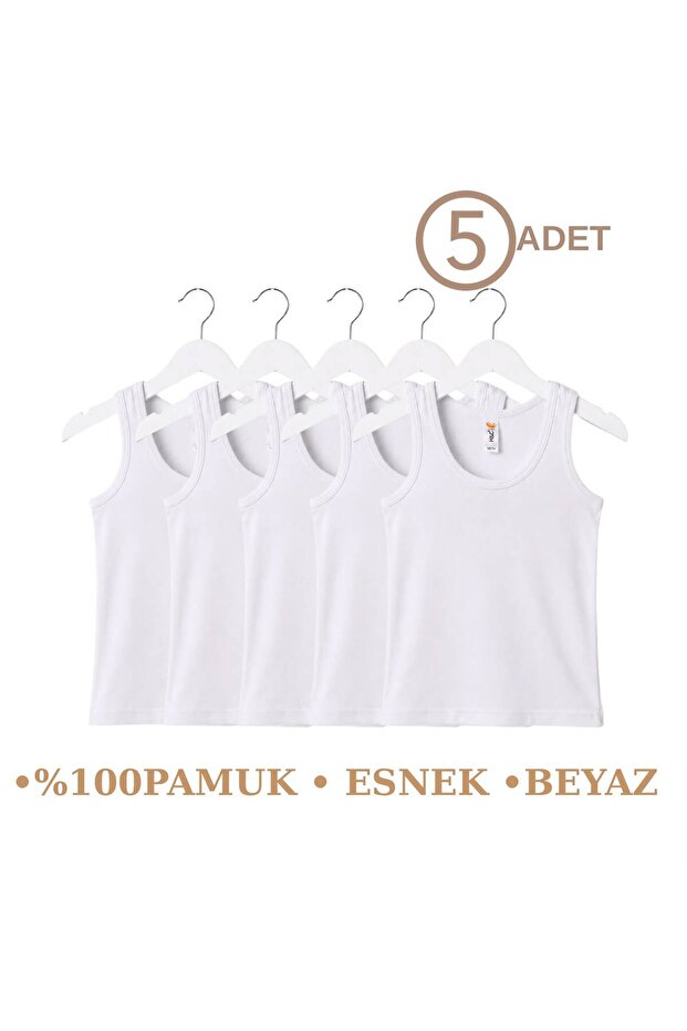 H&C 5-Pack Boys' 100% Cotton Thick Strap Undershirts White Soft Textured (1-14 Years)