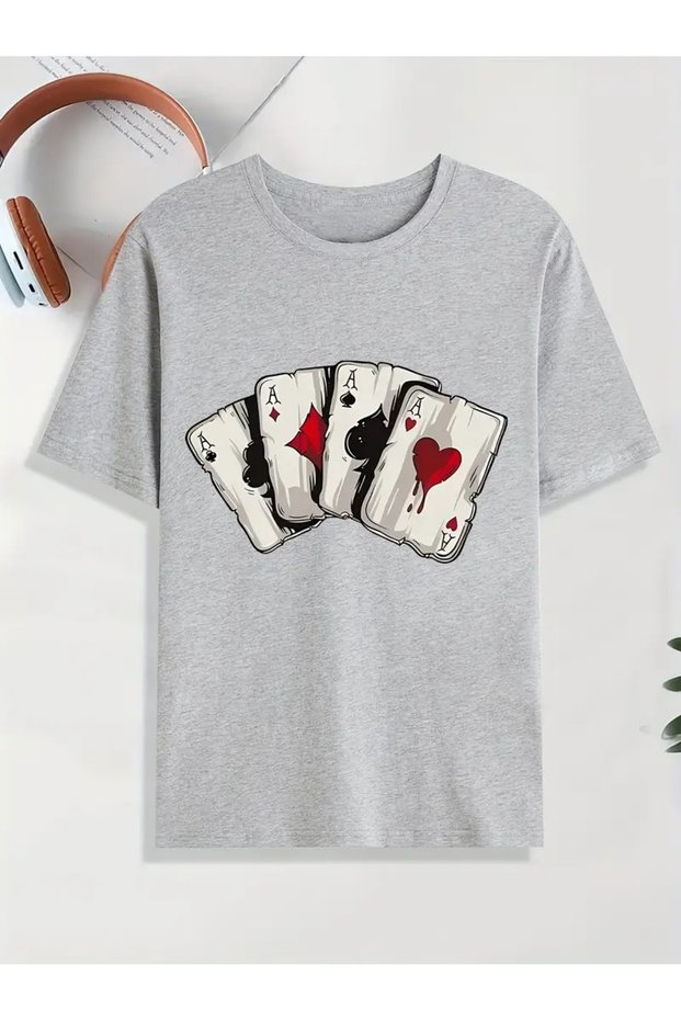 Men's Gray 4 as Printed Oversize T-Shirt