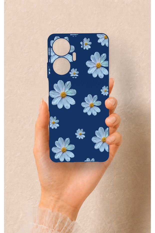 Realme C55 Compatible Blue Daisy Patterned Silicone Case