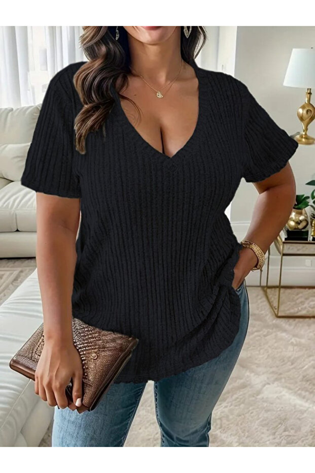 Women's Short Sleeve V-Neck Ribbed Camisole Blouse