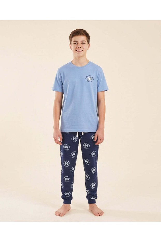 Senior Boys Blue Gamer All Over Print Night Suit