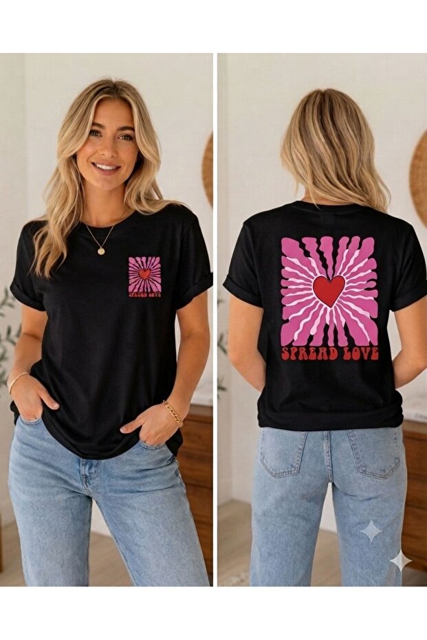 Women's Basic Spread Love Digital Printed T-Shirt
