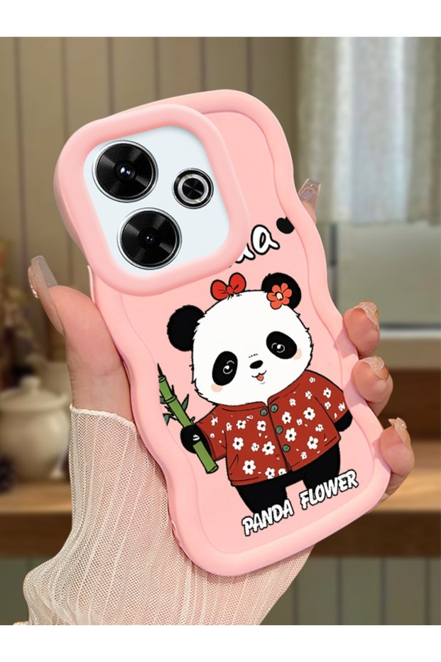 Redmi 13X Compatible Case Camera Protector Pink Silicone Couple Phone Case Panda Pattern