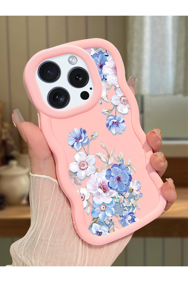 iPhone 14 Pro Compatible Case Camera Protector Pink Silicone Couple Phone Case Floral Pattern