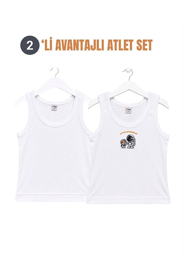 H&C 2-Pack Boys' Printed Unprinted 100% Cotton Thick Strap Undershirt White Soft Textured (1-14 Years)