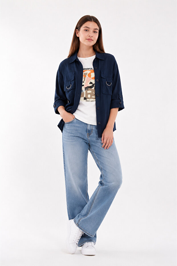 Girl's D Buckle Shirt T-Shirt Double Set 1806