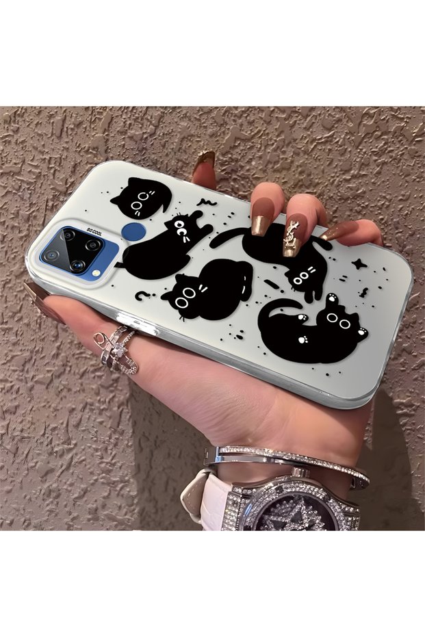 Realme C15/C25/C25S Compatible High Quality Fun Black Cat Printed Case, Cute Stylish Shock