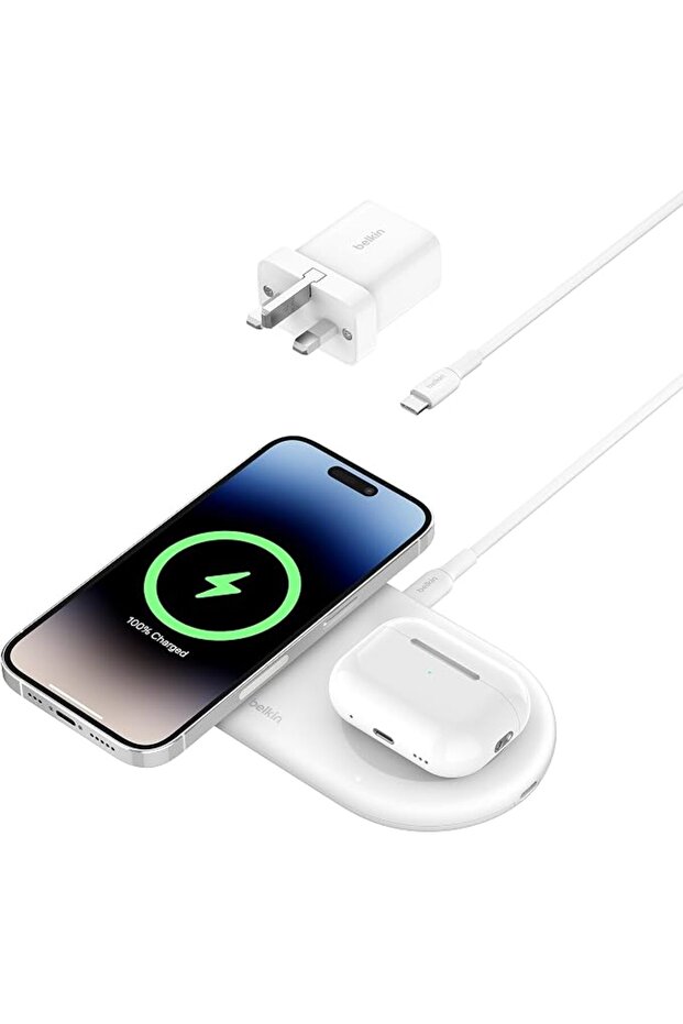 شاحن لاسلكي BoostCharge Pro 2 في 1 مع شحن مغناطيسي Qi2 بقوة 15 واط، شحن سريع لهواتف آيفون