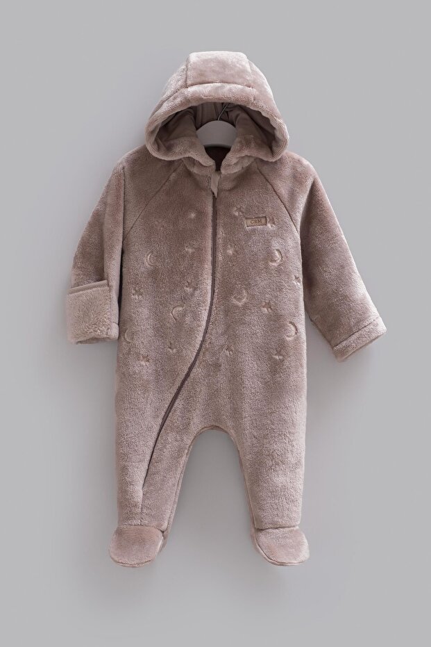 100% Cotton Baby Boy Romper with Hood, Plush Baby Romper with Gloves and Booties