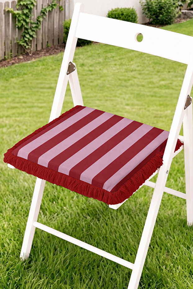 Wide Striped Patterned Fringed Zippered Chair Cushion - Patchwork Retro Tassel Cushion