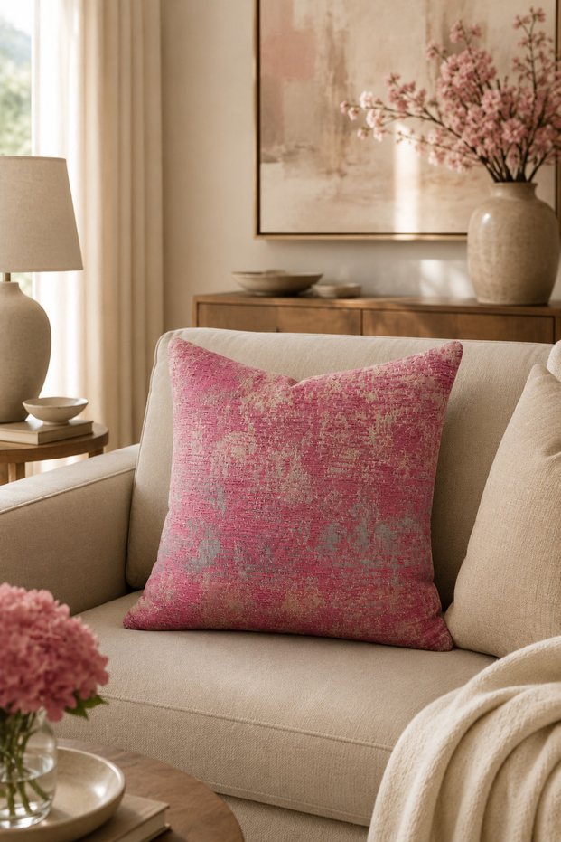 Pink Gray Textured Jacquard Decorative Throw Pillow Cover 43X43 cm
