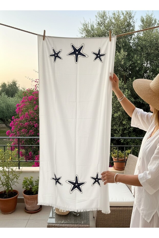 Cotton Viscose Patterned Tasseled Women's Pareo Beach Dress Shawl & Pareo 100X200 cm