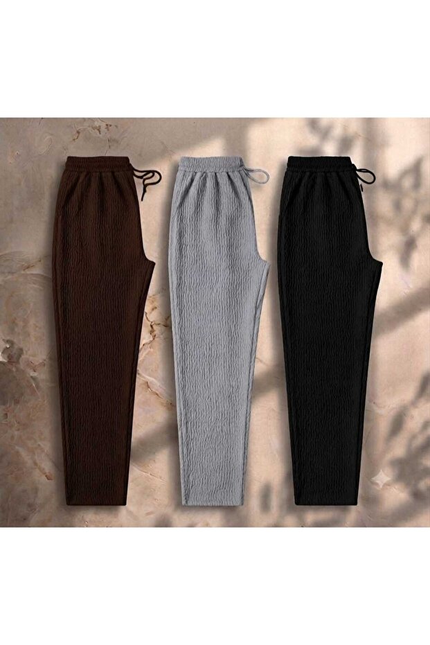 3-Pack Summer Wrinkled Fabric Sweatpants (35% Cotton, 65% Polyester)