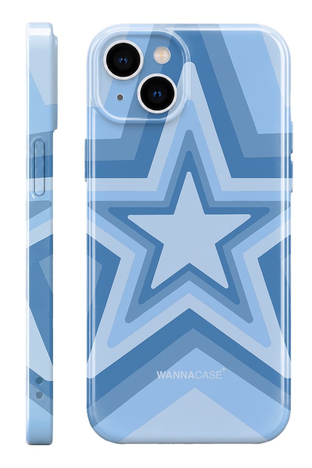 iPhone 15 Baby Blue Star Essential Slim Full Coverage Glossy Print Hard Phone Case with Camera Protection