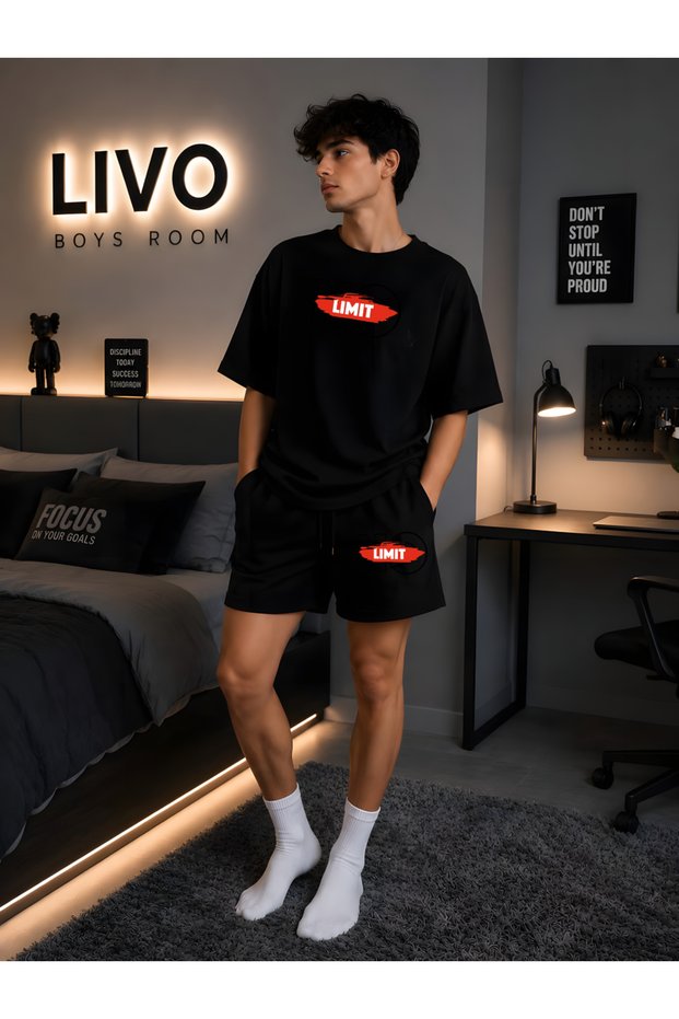 Los Angeles Sleeve Print Detailed Adult Shorts Set