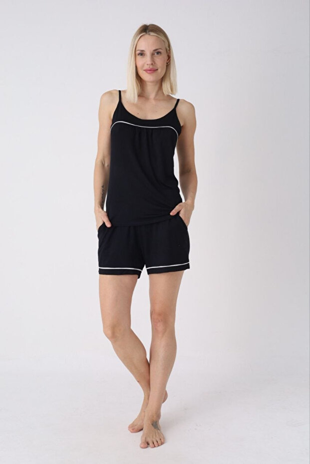 Thin Strap Basic Women's Shorts Pajama Set