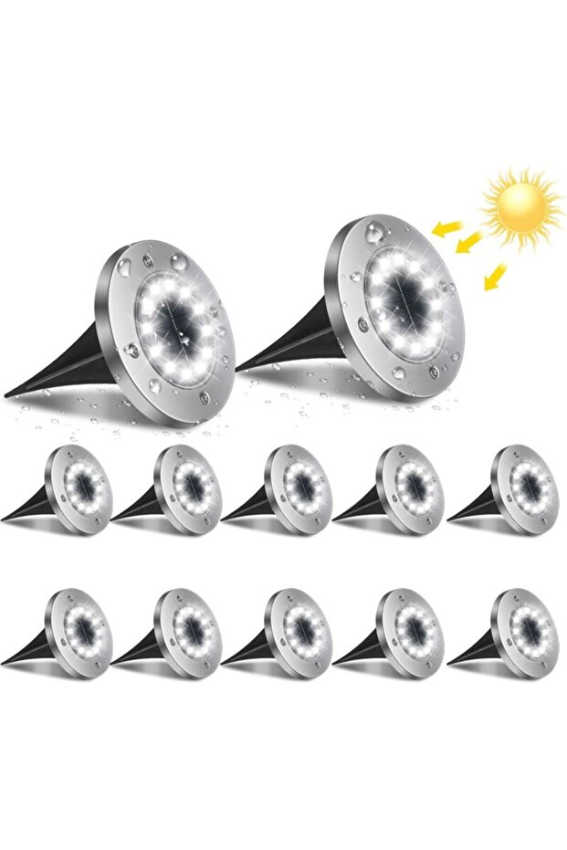 12-Pack IP65 12-LED Solar Ground Lights, 6000K Underground Path & Lawn Spotlights