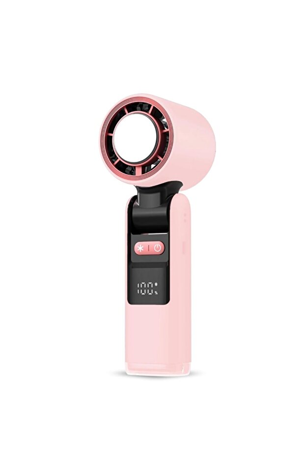 Handheld cooling fan with 100 speed settings and LED display - USB rechargeable battery powered travel fan - Pink Rose