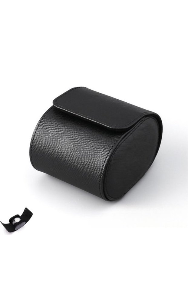 Single Watch Travel Bag - Premium Leather Watch Cover - Unisex - Suitable for Mechanical Watches and Swiss Watches - Black - 100×80×72 mm