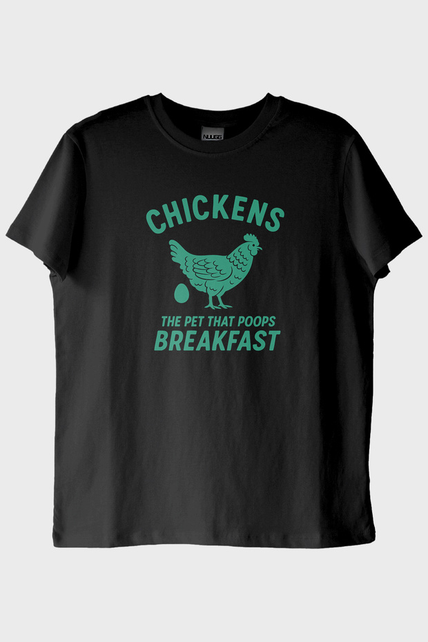 تي شيرت أسود مطبوع بتصميم THE CHICKENS