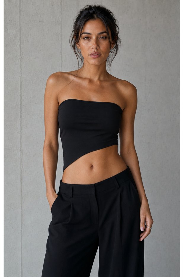 Strapless Asymmetrical Cut Stretchy Crop Top