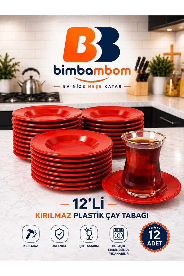 12-Piece Red Tea Plate Set Plastic Tea Plates 12 Pieces, Coffee Shop Tea Plates